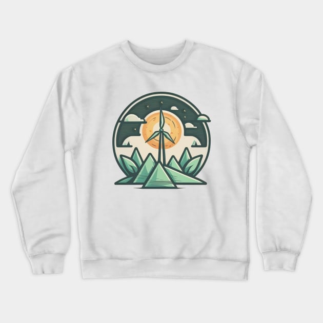 Eco-Friendly Cartoon Wind Turbine Design - Planting Trees One Product at a Time Crewneck Sweatshirt by Greenbubble